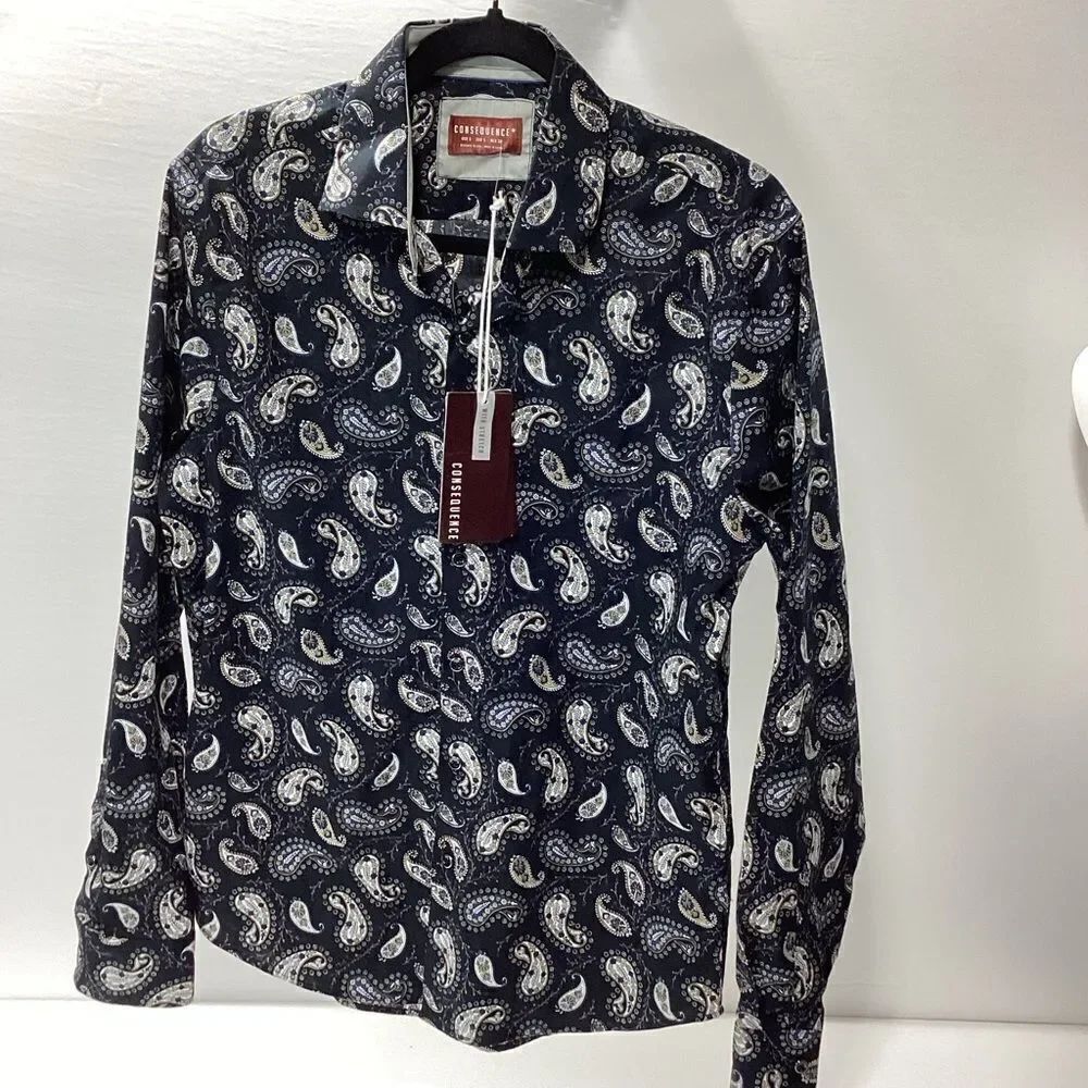 Consequence Brand Men’s Shirt Paisley Button Front Collar Shirt NWT S